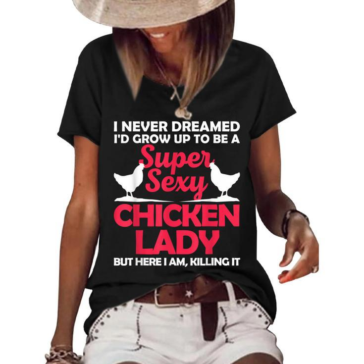 Funny Chicken Lady For Women Girl Chicken Sexy Farmer Ladies  Women's Short Sleeve Loose T-shirt