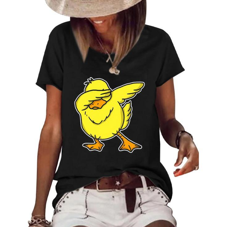 Funny Dabbing Duck Dab Dance Cool Duckling Lover Gift Women's Short Sleeve Loose T-shirt
