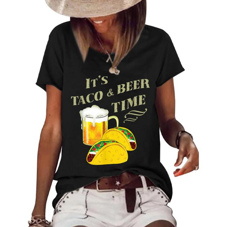 Funny Drinking  Its Taco & Beer Time Cinco De Mayo  Women's Short Sleeve Loose T-shirt