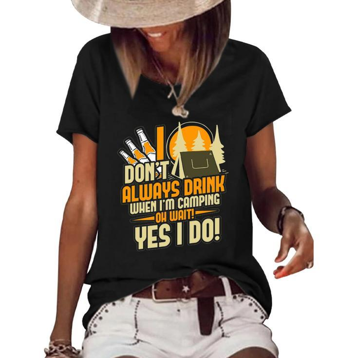 Funny Drunk Drinking Camper Camping Women's Short Sleeve Loose T-shirt