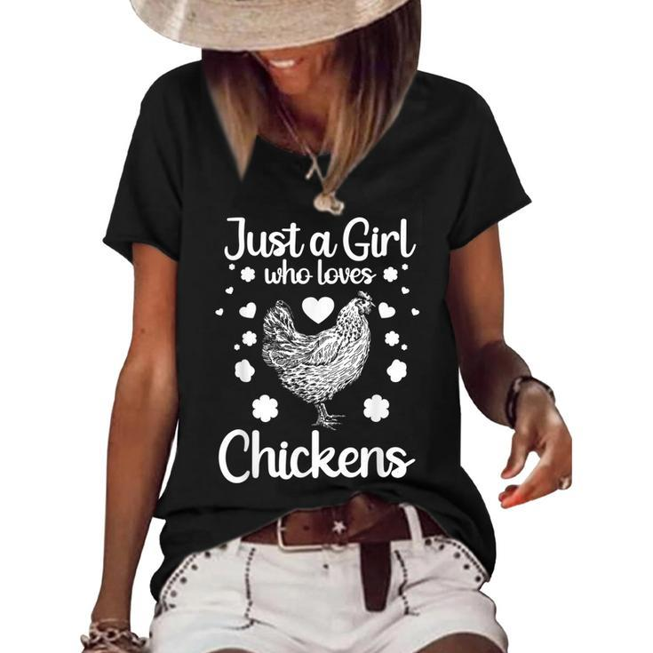 Funny Girl Chicken Design For Kids Women Mom Chicken Lover  Women's Short Sleeve Loose T-shirt