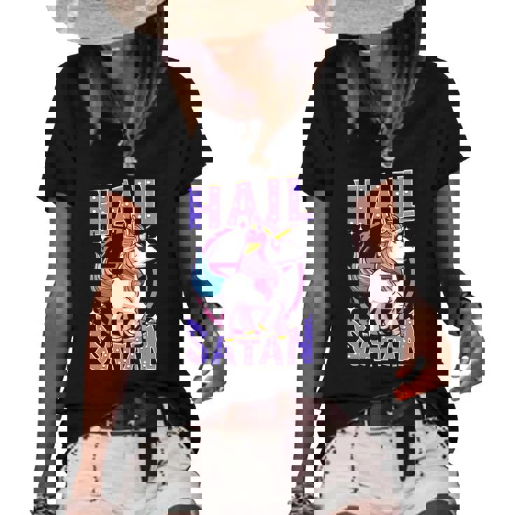 Funny Hail Satan Unicorn Rainbow Satanic Heavy Metal Pun Women's Short Sleeve Loose T-shirt