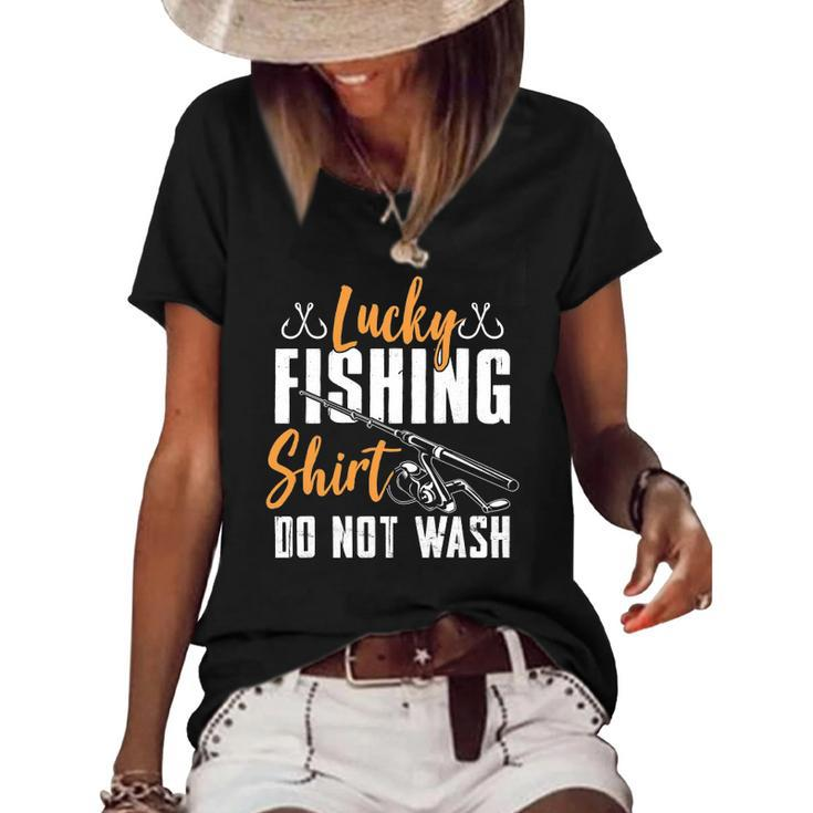 Funny Lucky Fishing Pole Graphic For Women And Men Fishermen Women's Short Sleeve Loose T-shirt