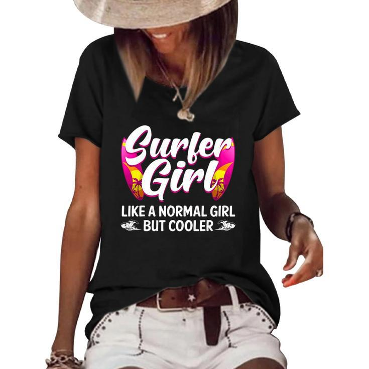 Funny Surfer Girl Design For Surfing Women Kids Surf Lovers Women's Short Sleeve Loose T-shirt