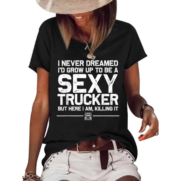 Funny Truck Driver Design For Trucker Women Trucking Lover  Women's Short Sleeve Loose T-shirt