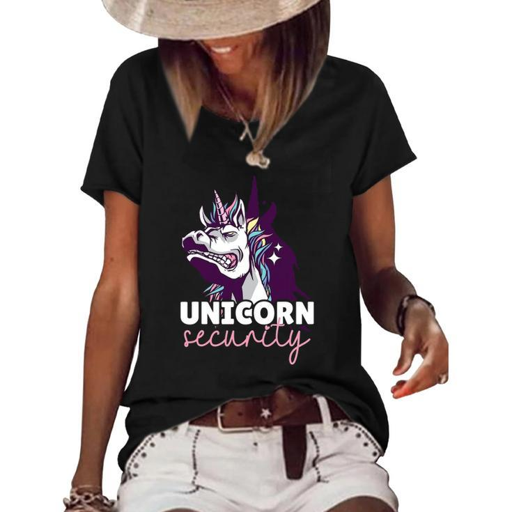Funny Unicorn Design For Girls And Woman Unicorn Security Women's Short Sleeve Loose T-shirt