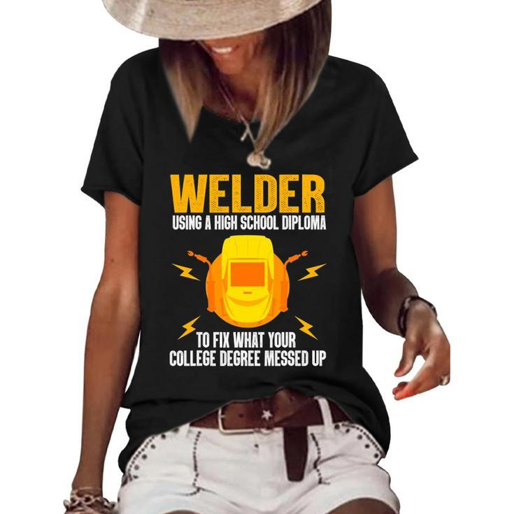 Funny Welder Art For Men Women Steel Welding Migtig Welder Women's Short Sleeve Loose T-shirt