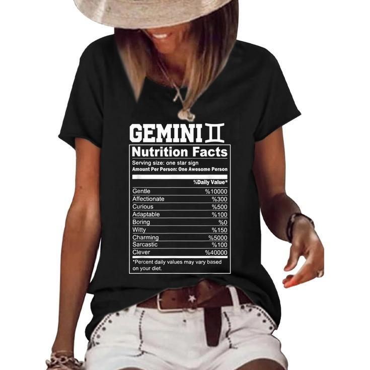 Funny Zodiac Gemini Nutrition Facts Gemini Birthday Women  Women's Short Sleeve Loose T-shirt