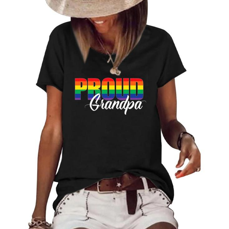Gay Pride  Proud Grandpa Lgbt Ally For Family Rainbow Women's Short Sleeve Loose T-shirt