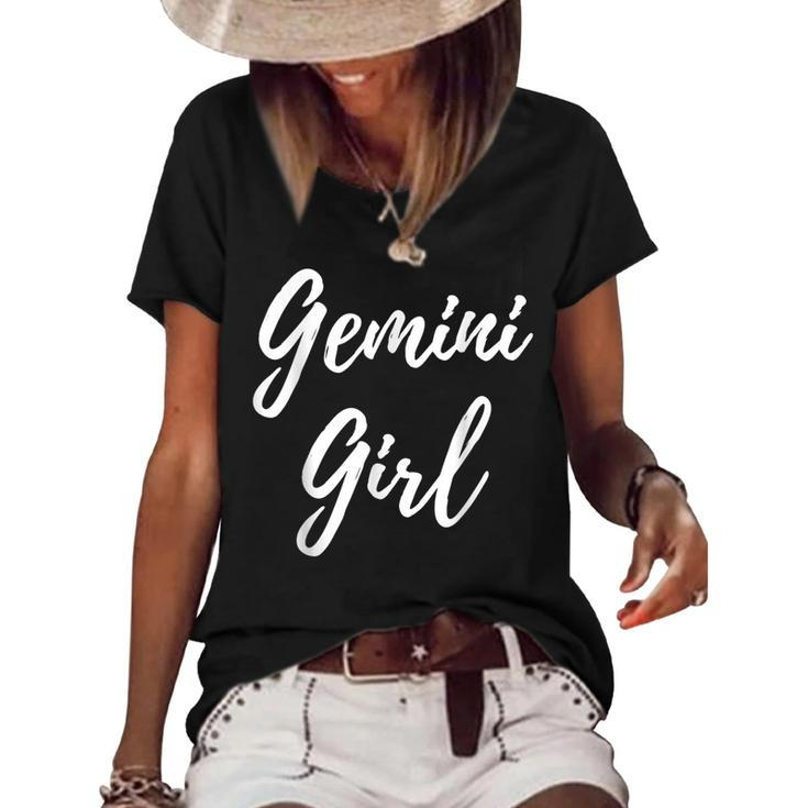Gemini Girl Zodiac Astrological Sign Horoscope Birthday  Women's Short Sleeve Loose T-shirt