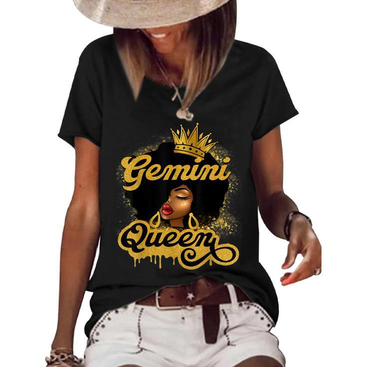 Gemini Queen Birthday Girl Afro Woman Black Queen Zodiac  Women's Short Sleeve Loose T-shirt