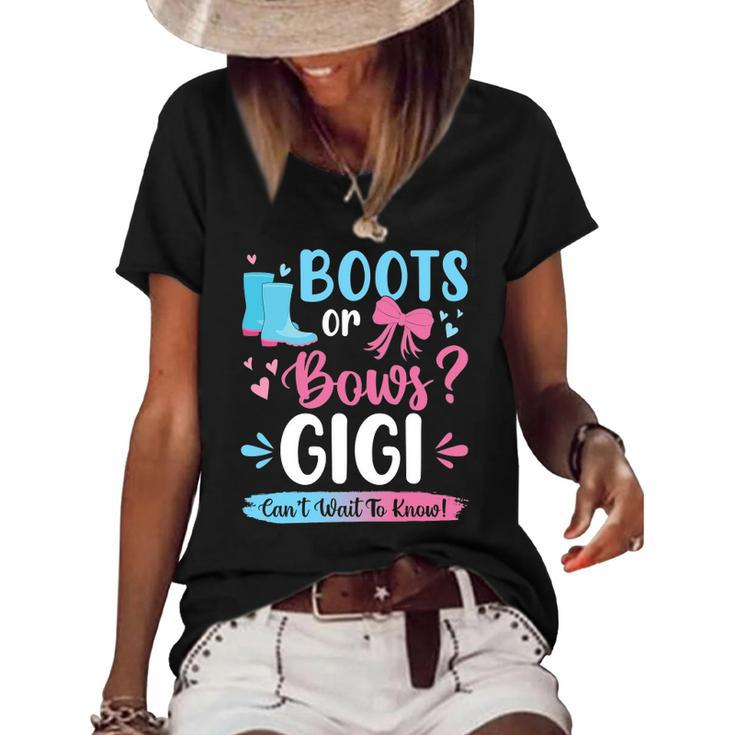 Gender Reveal Boots Or Bows Gigi Matching Baby Party Women's Short Sleeve Loose T-shirt