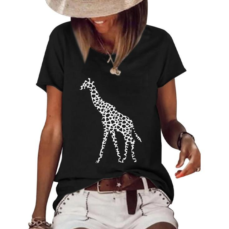 Giraffe White Pattern Graphic Animal Print Women's Short Sleeve Loose T-shirt