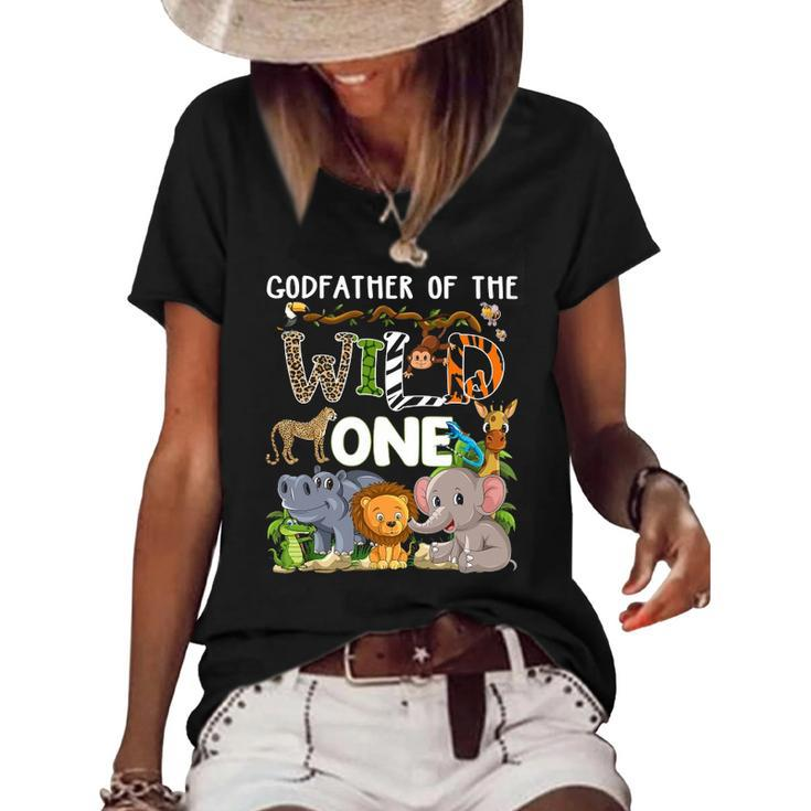 Godfather Of The Wild One Zoo Theme Birthday Safari Jungle Women's Short Sleeve Loose T-shirt