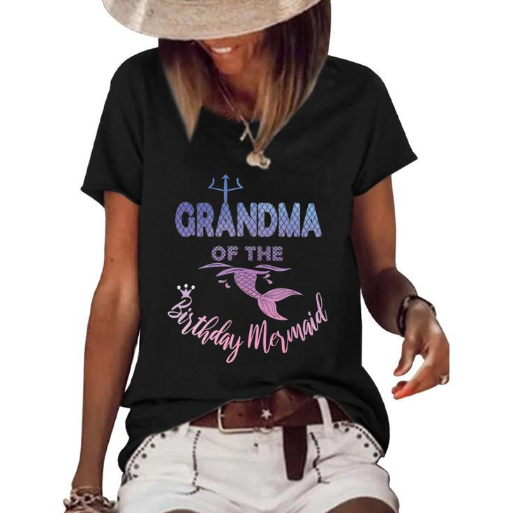 Grandma Of The Birthday Mermaid Family Matching Granny Women's Short Sleeve Loose T-shirt