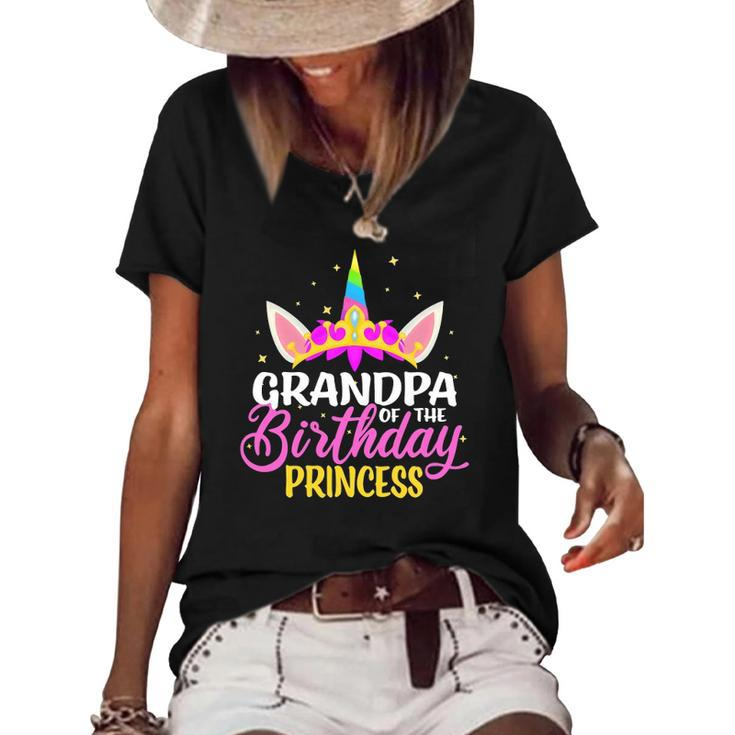 Grandpa Of The Birthday Princess Girl Diadem Unicorn Women's Short Sleeve Loose T-shirt