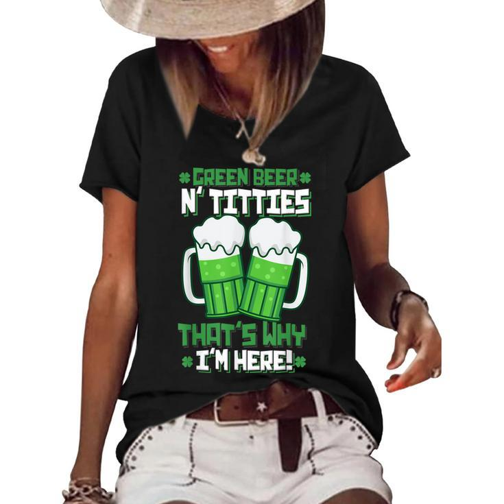 Green Beer Titties Funny St Patrick Day Adult Drinking  Women's Short Sleeve Loose T-shirt