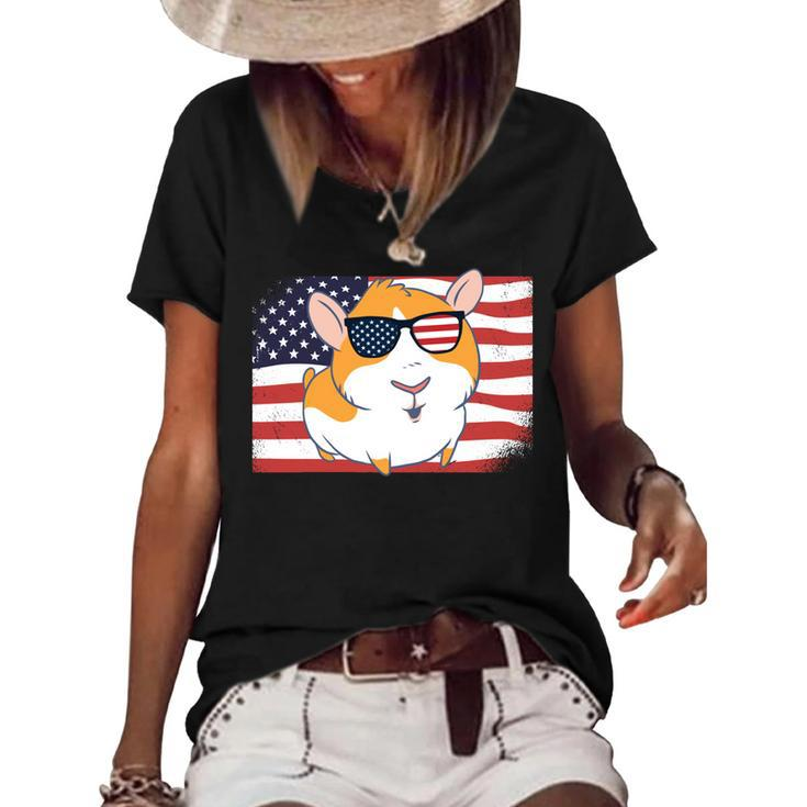 Guinea Pig Dad & Mom American Flag 4Th Of July Usa Funny   Women's Short Sleeve Loose T-shirt