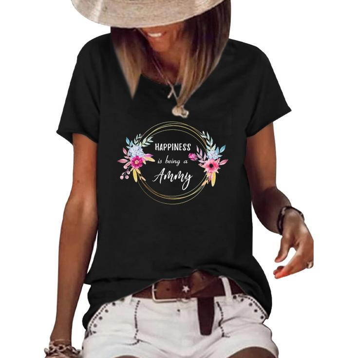 Happiness Is Being A Ammy Mothers Day Gift Grandma Flower Women's Short Sleeve Loose T-shirt