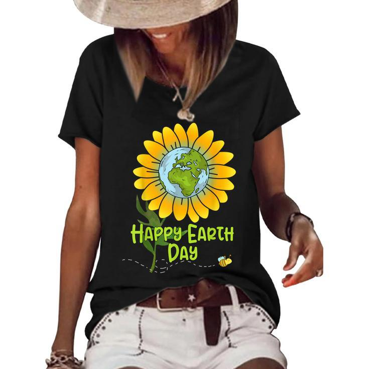 Happy Earth Day Every Day Sunflower Kids Teachers Earth Day  Women's Short Sleeve Loose T-shirt