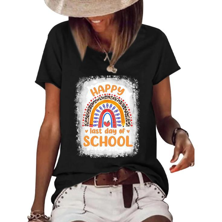 Happy Last Day Of School Rainbow  Funny Summer Vacation Women's Short Sleeve Loose T-shirt