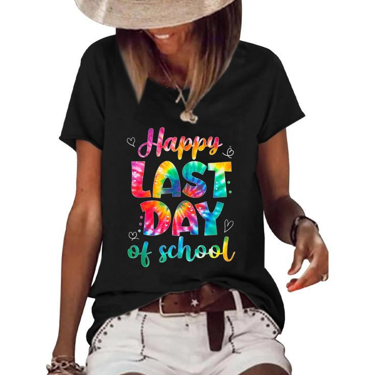Happy Last Day Of School Teacher Student Graduation Tie Dye Women's Short Sleeve Loose T-shirt