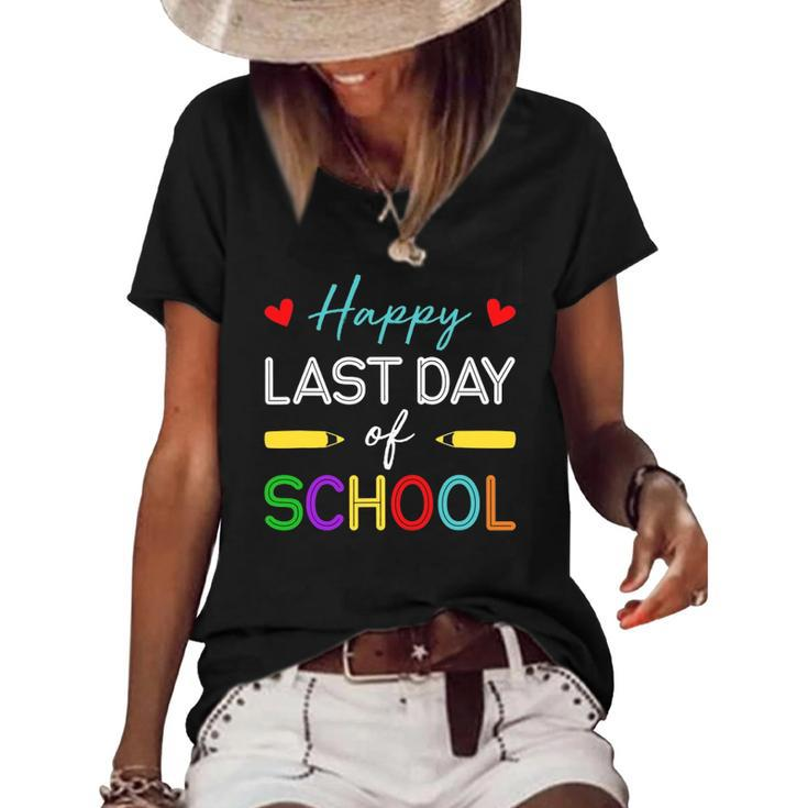 Happy Last Day Of School Teacher Student Summer Break Women's Short Sleeve Loose T-shirt