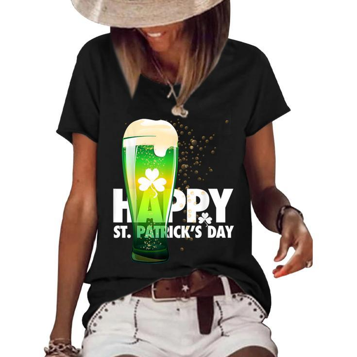 Happy Saint Patricks Day  Irish Green Shamrock Beer  Women's Short Sleeve Loose T-shirt