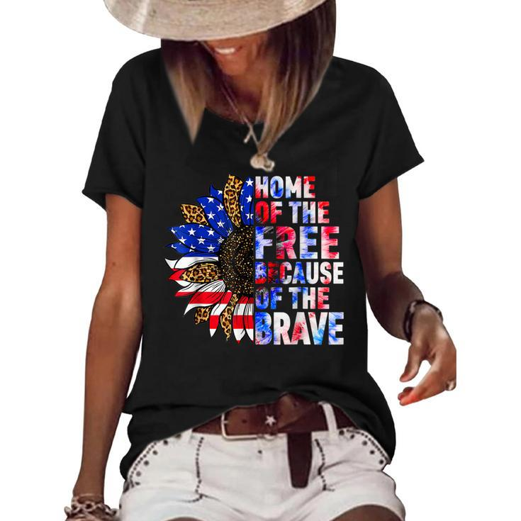 Home Of The Free Because Of The Brave Sunflower 4Th Of July  Women's Short Sleeve Loose T-shirt