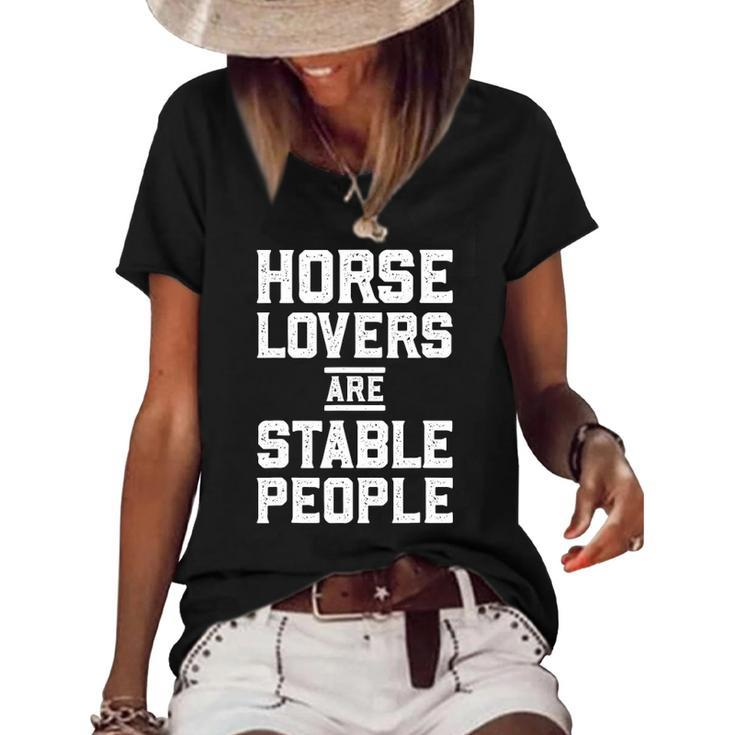 Horse Lovers Are Stable People Funny Distressed Barn Women's Short Sleeve Loose T-shirt