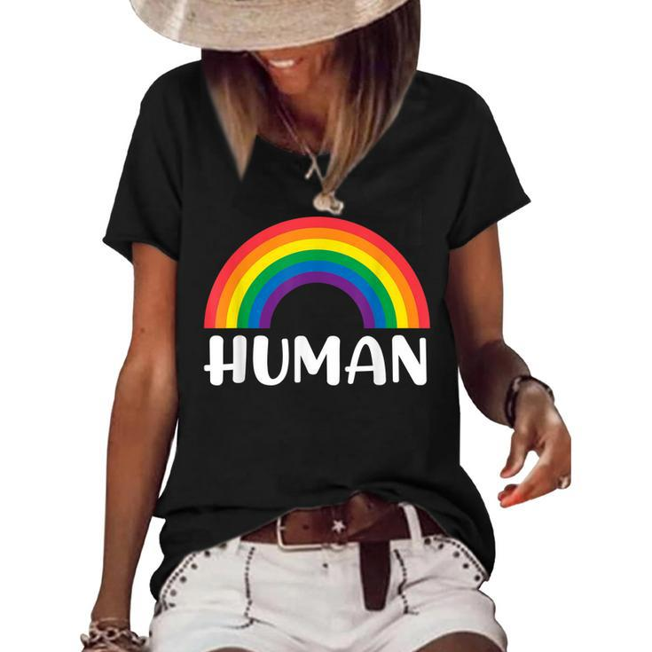 Human Rainbow Lgbt Pride Homo Lesbian Pride  Women's Short Sleeve Loose T-shirt