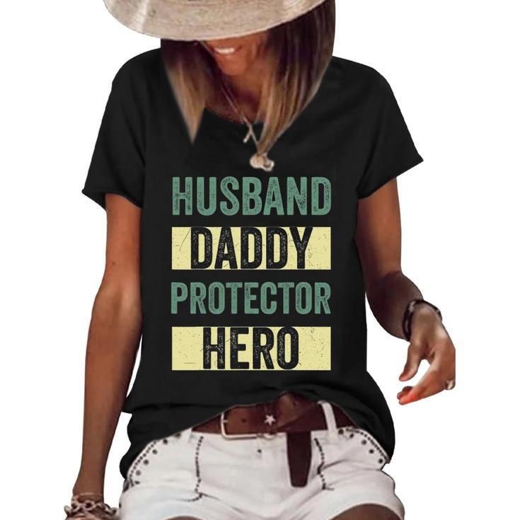 Husband Daddy Protector Hero Fathers Day Tee For Dad Wife Women's Short Sleeve Loose T-shirt