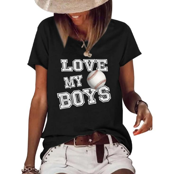 I Love My Boys Baseball  For Moms-Cute Baseball Mom Women's Short Sleeve Loose T-shirt