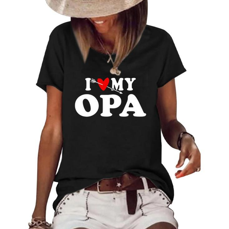 I Love My Opa With Heart Wear For Grandson Granddaughter Women's Short Sleeve Loose T-shirt