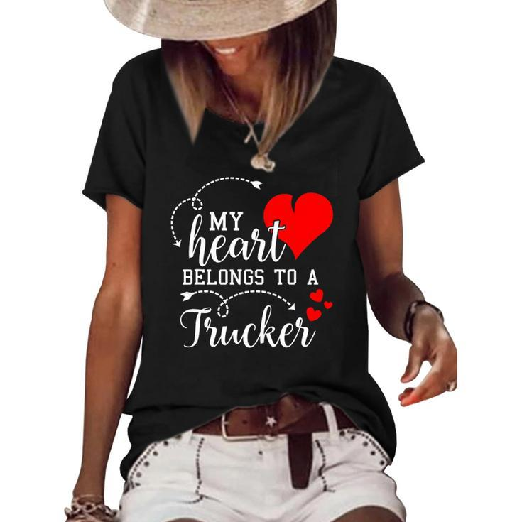 I Love My Trucker Husband Wife Gifts Valentines Day Women's Short Sleeve Loose T-shirt