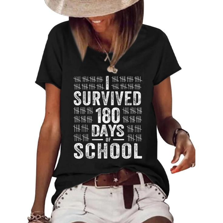 I Survived 180 Days Of School Last Day Of School Teacher Women's Short Sleeve Loose T-shirt