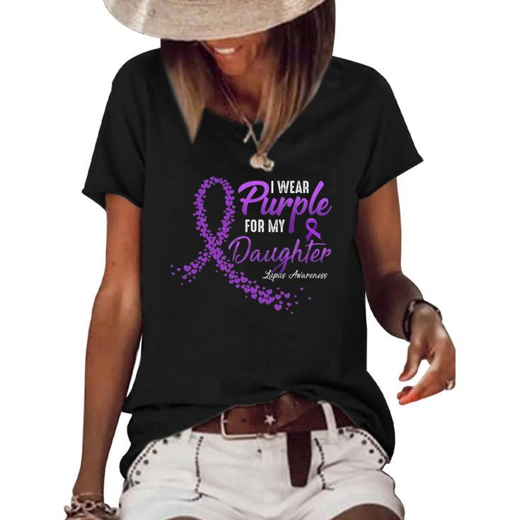 I Wear Purple For Daughter Lupus Awareness Gifts Women's Short Sleeve Loose T-shirt