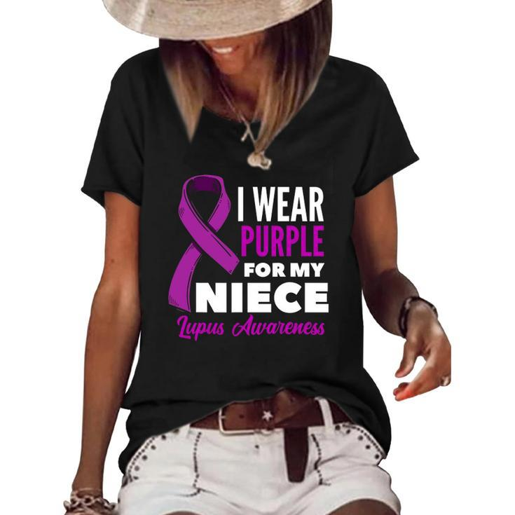 I Wear Purple For My Niece Lupus Uncle Aunt Lupus Awareness Women's Short Sleeve Loose T-shirt