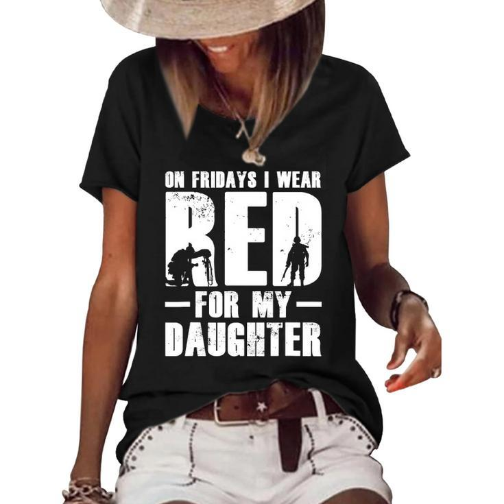 I Wear Red For My Daughter Military Red Flag Friday Women's Short Sleeve Loose T-shirt