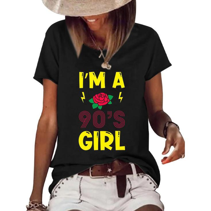 Im A 90S Girl Retro Rose Cassette Player Boombox Women's Short Sleeve Loose T-shirt