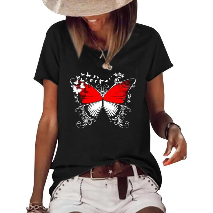 Indonesia Flag Indonesian Butterfly Lover Gift Women's Short Sleeve Loose T-shirt