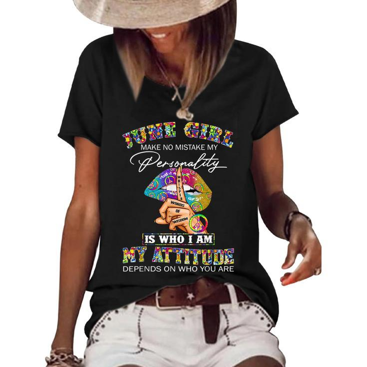 June Girl Lips Hippie Peace Gemini Girl Birthday Cancer Girl  Women's Short Sleeve Loose T-shirt