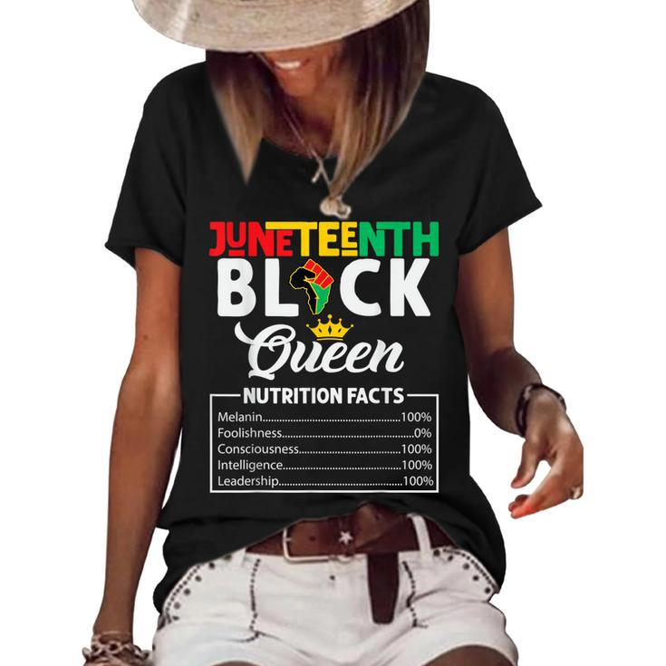 Junenth Womens Black Queen Nutritional Facts Freedom Day  Women's Short Sleeve Loose T-shirt