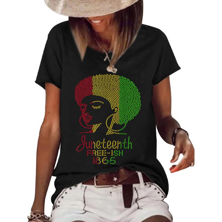 Juneteenth Celebrate 1865 Freedom Day Rhinestone Black Women  Women's Short Sleeve Loose T-shirt