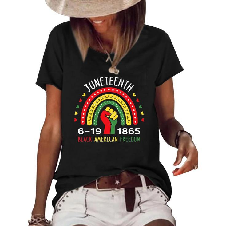 Juneteenth Celebrating Black America Freedom 1865 Rainbow Women's Short Sleeve Loose T-shirt
