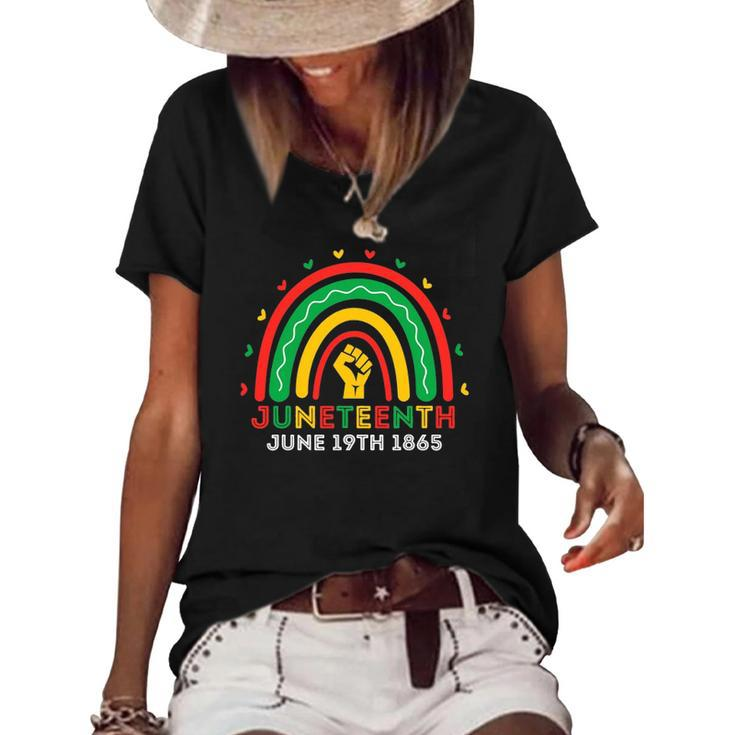 Juneteenth June 19Th 1865 Ancestors Rainbow 2022 June Teenth Women's Short Sleeve Loose T-shirt