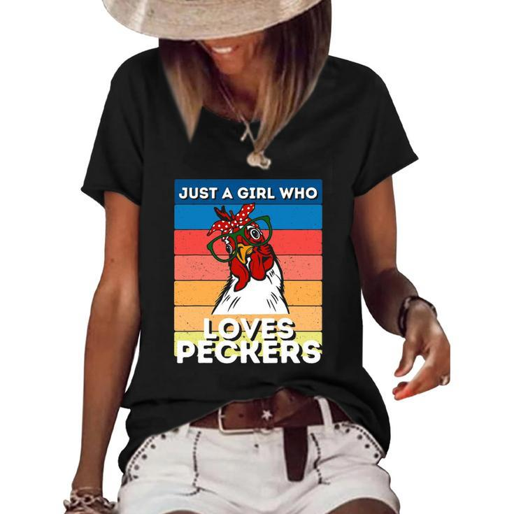 Just A Girl That Loves Peckers Funny Chicken Woman Tee Women's Short Sleeve Loose T-shirt