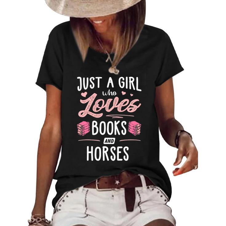 Just A Girl Who Loves Books And Horses Gift Women Women's Short Sleeve Loose T-shirt