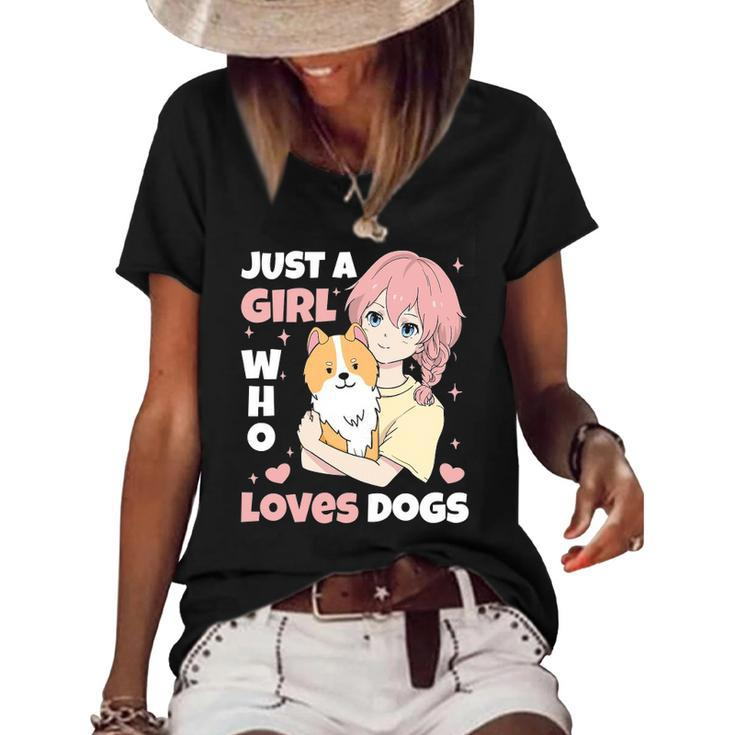 Just A Girl Who Loves Dogs Cute Corgi Lover Outfit & Apparel Women's Short Sleeve Loose T-shirt