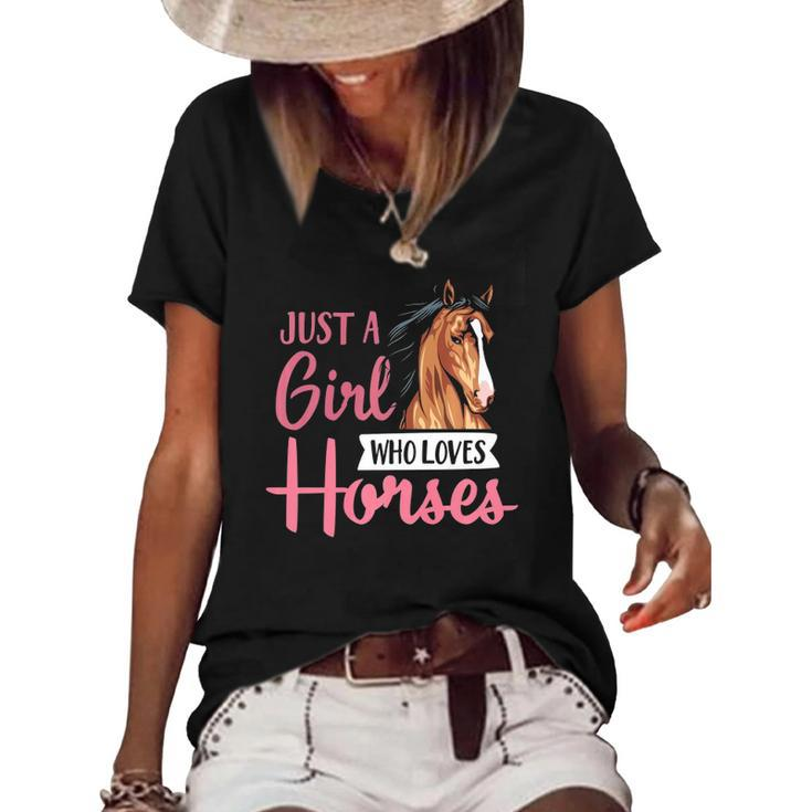 Just A Girl Who Loves Horses Cute Horseback Riding Lesson  Women's Short Sleeve Loose T-shirt
